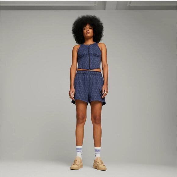 Puma x Dapper Dan Women's Jacquard Athletic Shorts Navy and Pink Size Small - Picture 15 of 15